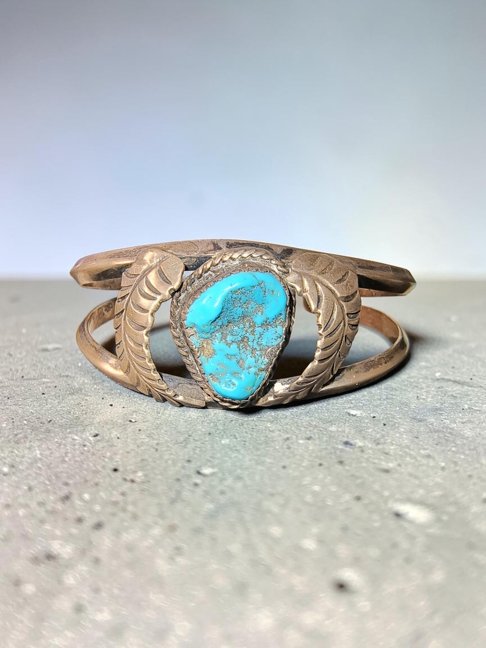 Vintage Turquoise Stone Navajo Style Sterling Silver Cuff Bracelet